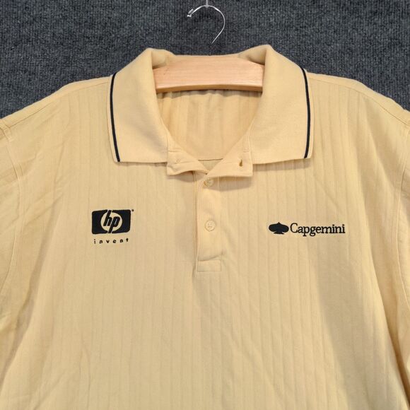 Devon & Jones Men's Polo Shirt Tan XL Short Sleeve High Low Hem Capgemini HP - Picture 3 of 14